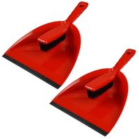 2x stuks stoffer en blik kunststof/rubber rood