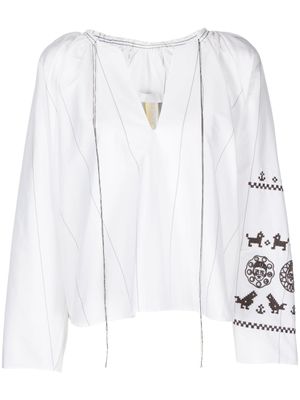 LITKOVSKA blouse rayée à broderies - Blanc