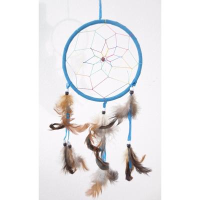 Droomvanger - luxe kwaliteit - met veren - blauw - D16 x 34 cm - dromenvanger