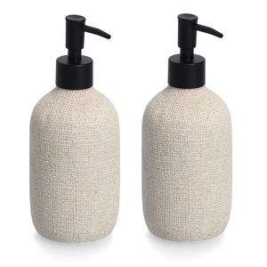 Set van 2x Zeeppompje/dispenser kunststeen - beige - 8 x 20 cm - Natural jute look