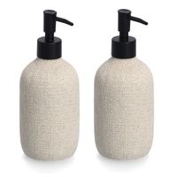 Set van 2x Zeeppompje/dispenser kunststeen - beige - 8 x 20 cm - Natural jute look - thumbnail