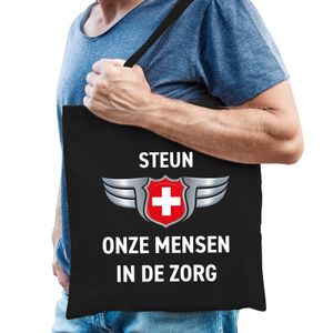 Steun onze mensen in de zorg tas zwart voor heren