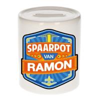 Kinder spaarpot met naam - Ramon - keramiek - met dop - wit - Sparen - Spaargeld van Ramon