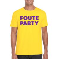 Geel Foute Party t-shirt met paarse glitters heren - thumbnail