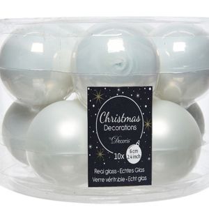 Kerstboomversiering winter witte kerstballen van glas 6 cm 10 stuks   -