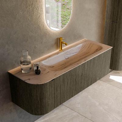 Badmeubel Mondiaz Kurve-Dlux | 135 cm | Meubelkleur Shadow | Wastafelkleur Arena | Solid surface | Wasbak rechter zijde spoelbak | 1 kraangat