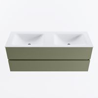 MONDIAZ VICA 130cm badmeubel onderkast Army 2 lades. Wastafel CLOUD dubbel 2 kraangaten, kleur Talc.