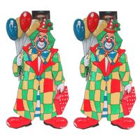 2x stuks clown carnaval decoratie met ballonnen 60 cm