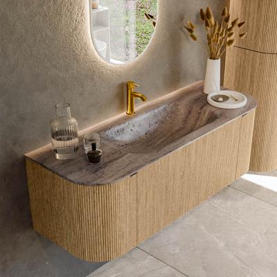 Badmeubel Mondiaz Kurve-Dlux | 130 cm | Meubelkleur Oak | Wastafelkleur Oza | Solid surface | Wasbak midden spoelbak | 1 kraangat