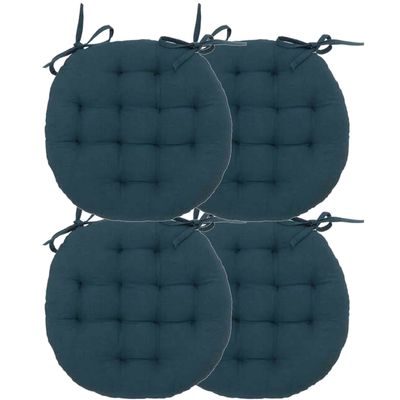 Atmosphera Stoelkussen rond - 4x - donkerblauw - katoen - 38 x 6.5 cm - wicker zitkussen