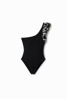 Asymmetrische body met ruches - BLACK - XL - thumbnail