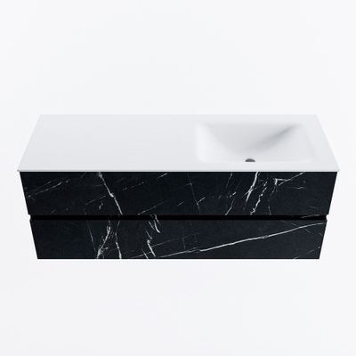 MONDIAZ VICA 130cm badmeubel onderkast Marquina 2 lades. Wastafel CLOUD rechts zonder kraangat, kleur Talc.