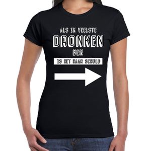 Als ik dronken ben tekst t-shirt zwart dames