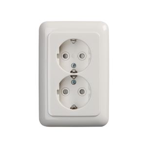 Busch-Jaeger wandcontactdoos 2-voudig met randaarde "Compact" inbouw wit 302EUJT214