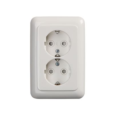 Busch-Jaeger wandcontactdoos 2-voudig met randaarde "Compact" inbouw wit 302EUJT214