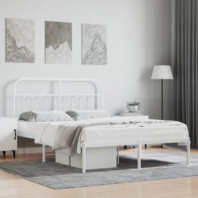 Bedframe met hoofdbord metaal wit 140x190 cm