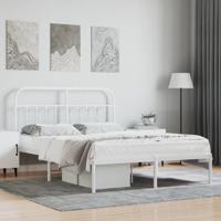 Bedframe met hoofdbord metaal wit 140x190 cm