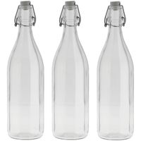 3x Stuks glazen fles transparant met beugeldop 1000 ml - Drinkflessen