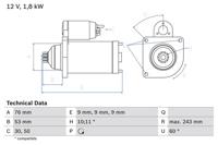 Startmotor / Starter BOSCH, Spanning (Volt)12V, u.a. für VW - thumbnail