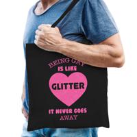 Gay Pride tas voor heren - being gay is like glitter - zwart - katoen - 42 x 38 cm - thumbnail