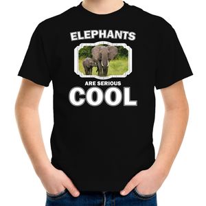 T-shirt elephants are serious cool zwart kinderen - olifanten/ olifant met kalf shirt XL (158-164)  -