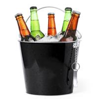 IJsemmer/bierkoeler - zwart - metaal - 6L - met flesopener - drankkoeler - feest