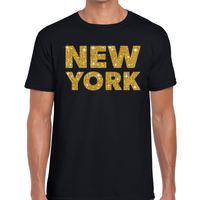 New York gouden glitter tekst t-shirt zwart heren - thumbnail