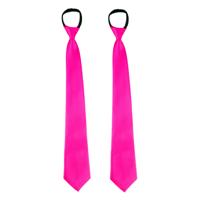 Carnaval verkleed stropdas - 2x - neon roze - volwassene - verkleedthema