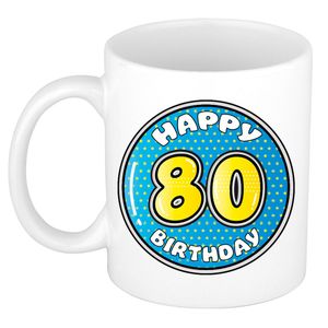Verjaardag cadeau mok - 80 jaar - blauw - 300 ml - keramiek