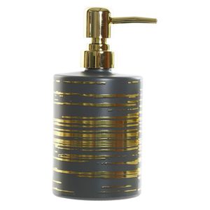 Zeeppompje/zeepdispenser grijs met gouden strepen van glas 450 ml