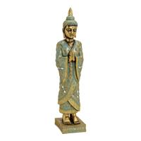 Buddha staand op sokkel van poly goud (B/H/D) 13x55x13cm.
