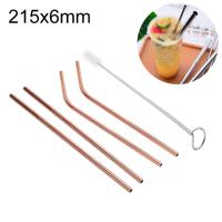 4 STKS herbruikbare RVS drinken stro + Cleaner borstel set Kit 215 * 6mm (Rose goud)