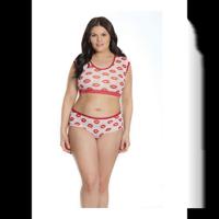 Coquette Crop Top and Shorts with Lip Print - Plus Size