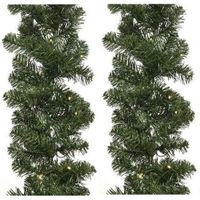 2x Verlichte Kerst guirlande/slinger groen met verlichting 270 cm dennenslinger versiering/decoratie   -