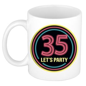 Verjaardag mok / beker - Lets party 35 jaar - neon - 300 ml - verjaardagscadeau