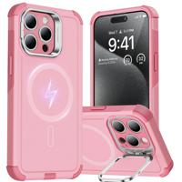 iPhone 15 Pro Max Cyber Tough Case with Stash Stand (HaloLock) - Pink