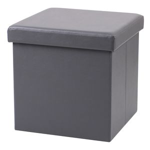 Urban Living Poef Leather BOX - hocker - opbergbox - grijs - PU/mdf - 38 x 38 cm - opvouwbaar   -