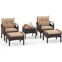 5-delige Tuinmeubelset Balkonmeubelset van PE-rotan Bestaande uit 2 Fauteuils 2 Krukken en een Bijzettafeltje Geelbruin