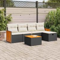 6-delige Loungeset met kussens poly rattan zwart