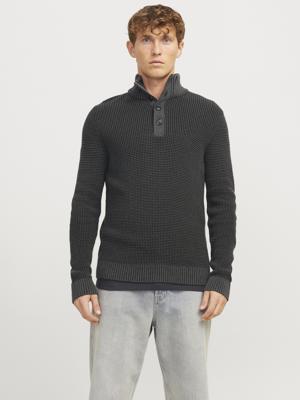Jack & Jones Jjethan Knit High Neck Trui Black Twist W. Asphalt. Button