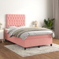 Boxspring met matras fluweel roze 120x200 cm