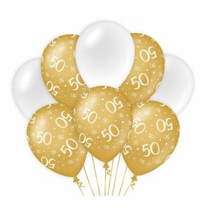 50 jaar leeftijd thema Ballonnen - 16x - goud/wit - Verjaardag - Versiering/feestartikelen