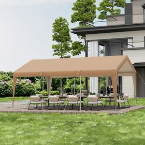 Carport 301 x 600 cm Verzinkt Metalen Frame Draagbare Garagetent met Dekzeil voor Alle Seizoenen Partytent voor Buiten