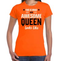 Oranje Koningsdag t-shirt - awesome queen - dames