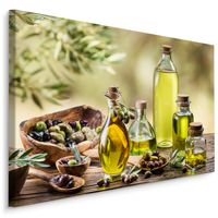 Schilderij - Olijfolie en olijven, groen/bruin, 4 maten, wanddecoratie - thumbnail