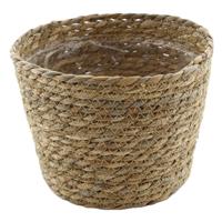 VD Leeden Planten of bloemen mand - rond - zeegras gevlochten - D18 x H15 cm - bloempot