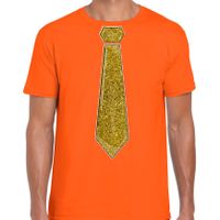 Verkleed t-shirt voor heren - stropdas glitter goud - oranje - carnaval - foute party Verkleed t-shirt voor heren - stropdas glitter goud - oranje - carnaval - foute party
