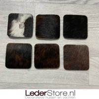 Koeienhuid onderzetters normandier zwart wit bruin 10x10cm