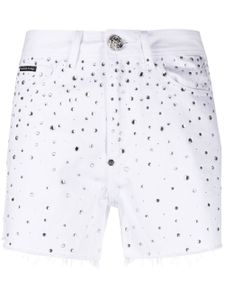 Philipp Plein short en jean à ornements en cristal - Blanc