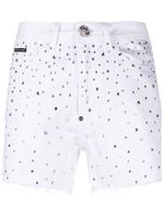 Philipp Plein short en jean à ornements en cristal - Blanc - thumbnail